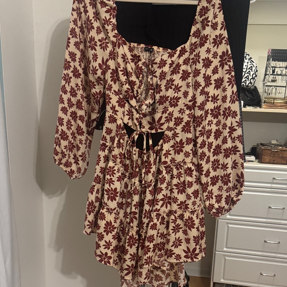Fashion Nova Burgundy Floral Blouse or mini dress